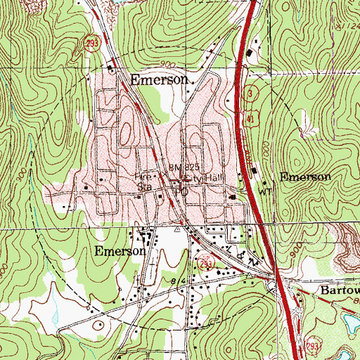 Topographic Map of Emerson Post Office, GA