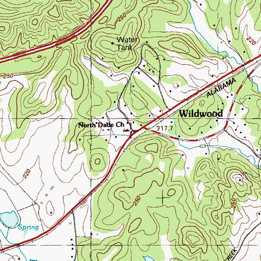 Topographic Map of Wildwood Post Office, GA