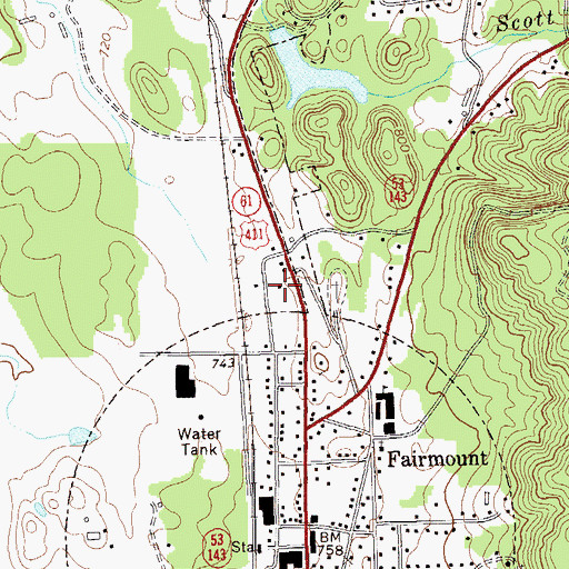Topographic Map of Fairmount Post Office, GA