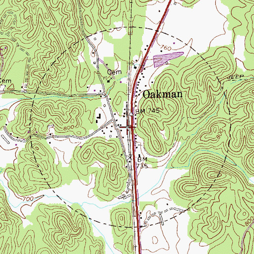 Topographic Map of Oakman Post Office, GA