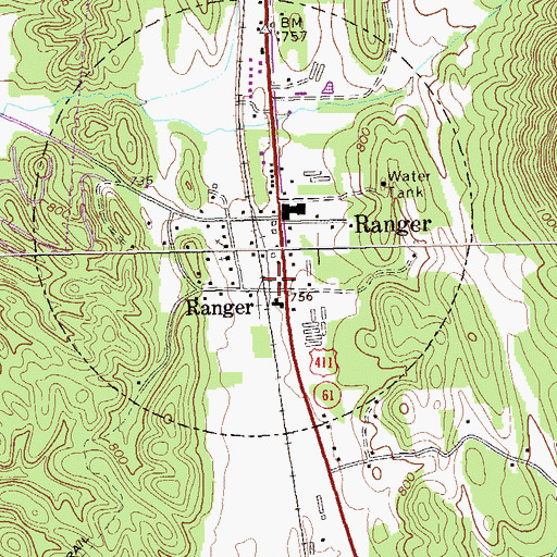 Topographic Map of Ranger Post Office, GA