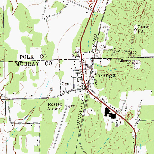 Topographic Map of Tennga Post Office, GA