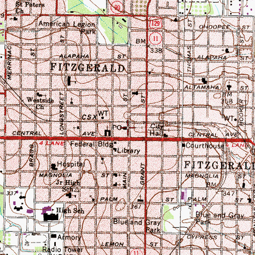 Topographic Map of Fitzgerald Post Office, GA