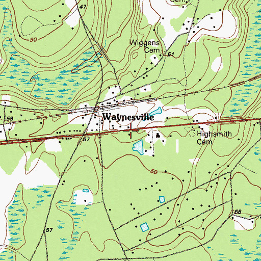 Topographic Map of Waynesville Post Office, GA