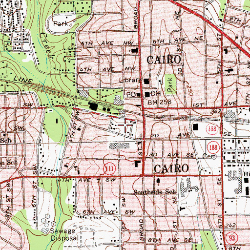 Topographic Map of Cairo Post Office, GA