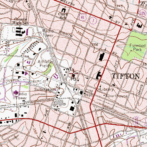 Topographic Map of Tifton Post Office, GA