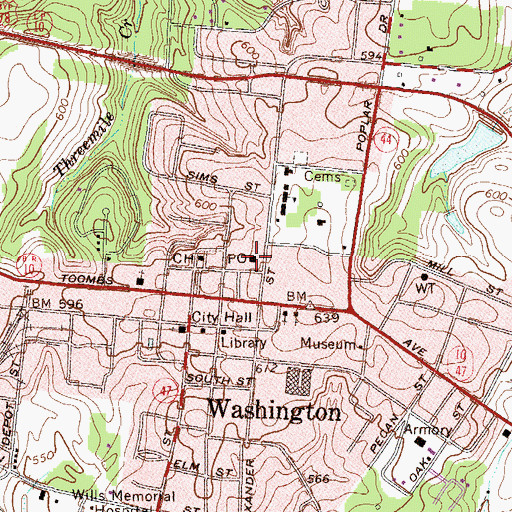 Topographic Map of Washington Post Office, GA