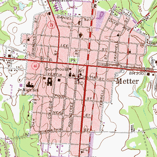 Topographic Map of Metter Post Office, GA