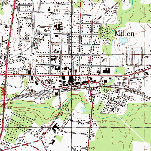 Topographic Map of Millen Post Office, GA