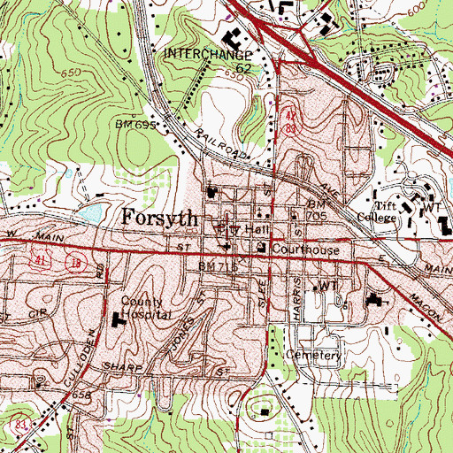 Topographic Map of Forsyth Post Office, GA