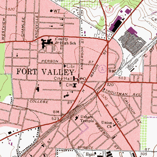 Topographic Map of Fort Valley Post Office, GA