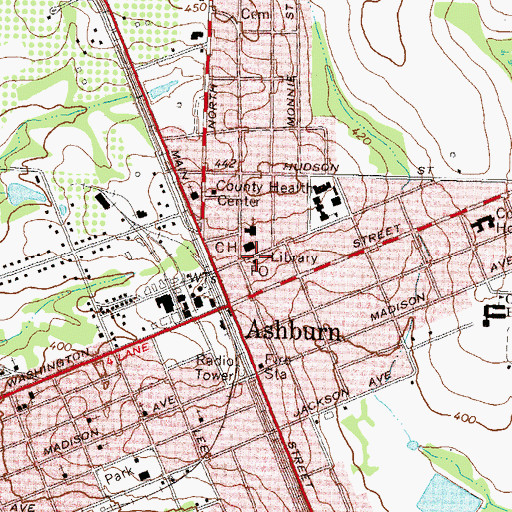 Topographic Map of Ashburn Post Office, GA