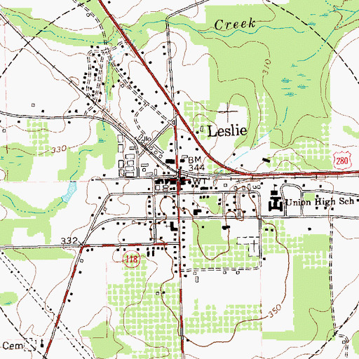 Topographic Map of Leslie Post Office, GA