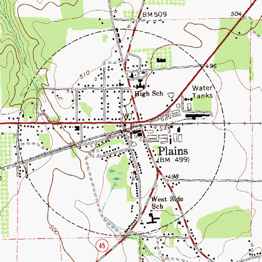 Topographic Map of Plains Post Office, GA