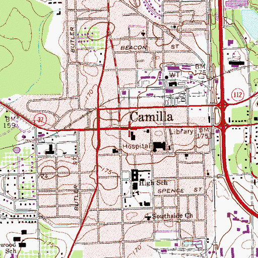 Topographic Map of Camilla Post Office, GA