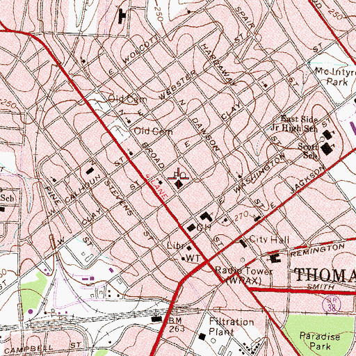 Topographic Map of Thomasville Post Office, GA