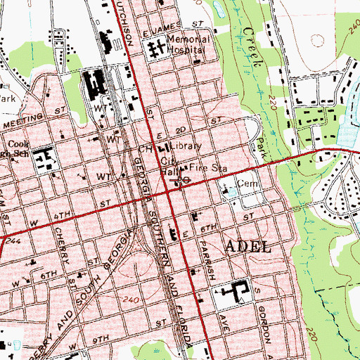 Topographic Map of Adel Post Office, GA