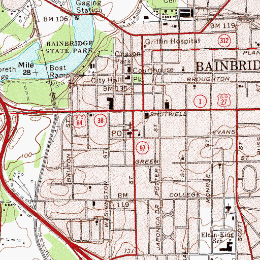 Topographic Map of Bainbridge Post Office, GA