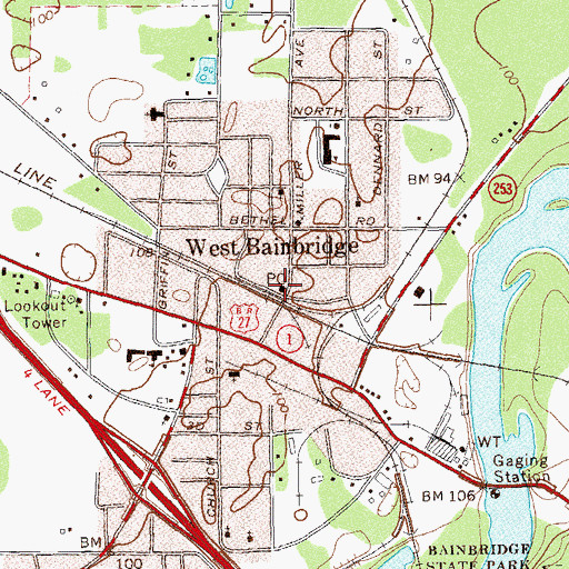 Topographic Map of West Bainbridge Post Office, GA