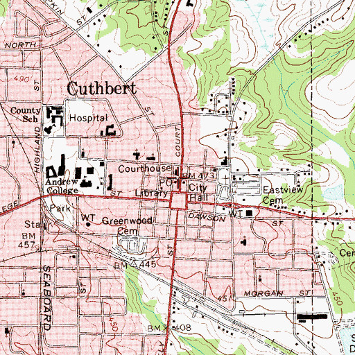 Topographic Map of Cuthbert Post Office, GA