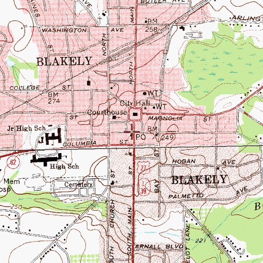 Topographic Map of Blakely Post Office, GA