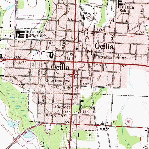 Topographic Map of Ocilla Post Office, GA