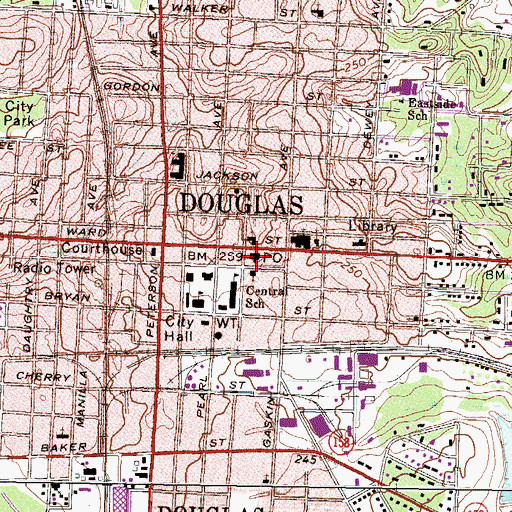 Topographic Map of Douglas Post Office, GA