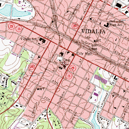Topographic Map of Vidalia Post Office, GA