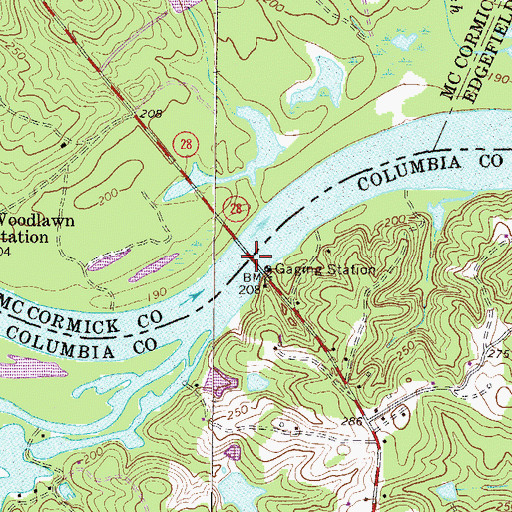 Topographic Map of Furys Ferry Bridge, GA