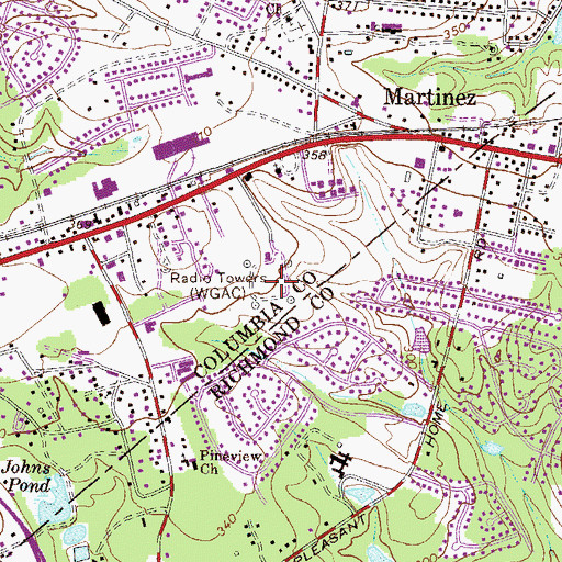 Topographic Map of WGAC-AM (Augusta), GA