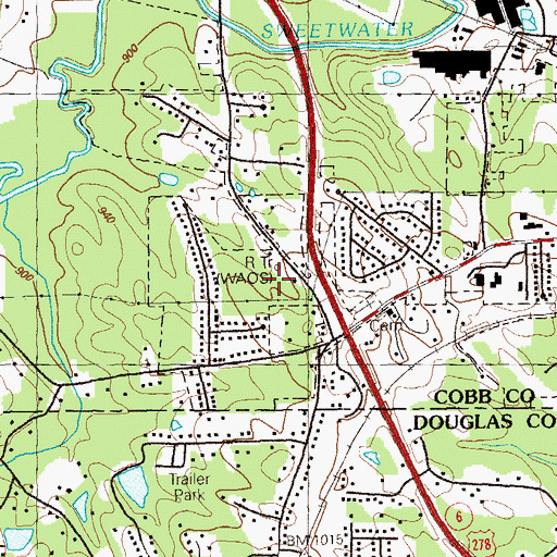 Topographic Map of WAOS-AM (Austell), GA