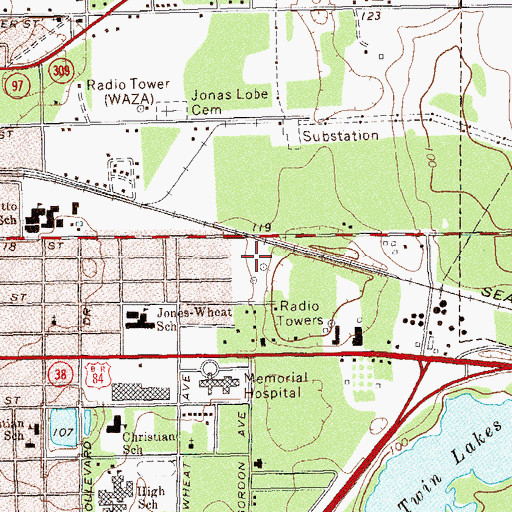 Topographic Map of WMGR-AM (Bainbridge), GA