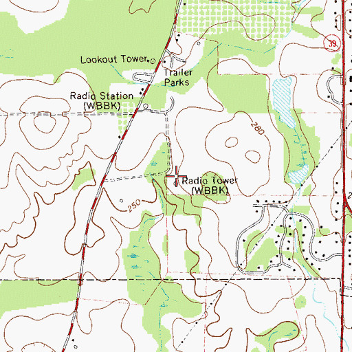 Topographic Map of WBBK-AM (Blakely), GA