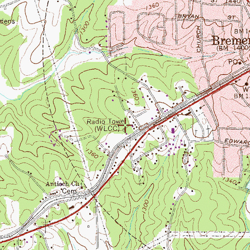 Topographic Map of WBKI-AM (Bremen), GA