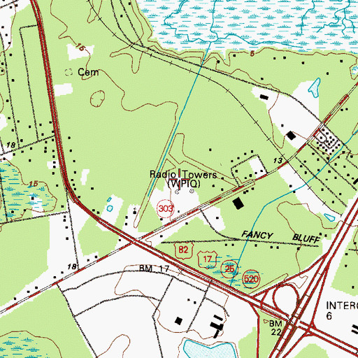 Topographic Map of WPIQ-AM (Brunswick), GA