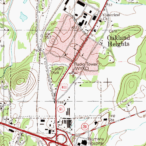 Topographic Map of WYXC-AM (Cartersville), GA