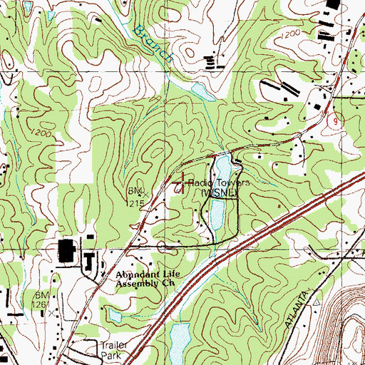 Topographic Map of WHNE-AM (Cumming), GA