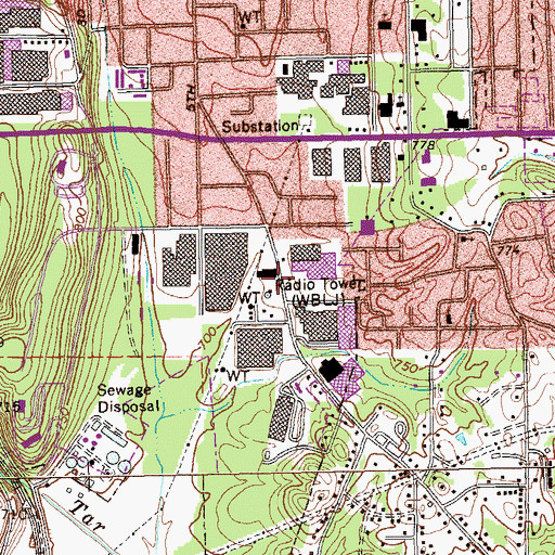 Topographic Map of WBLJ-AM (Dalton), GA
