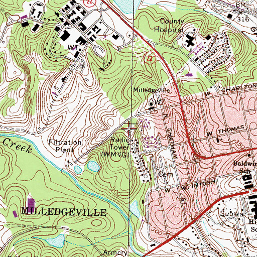 Topographic Map of WMVG-AM (Milledgeville), GA