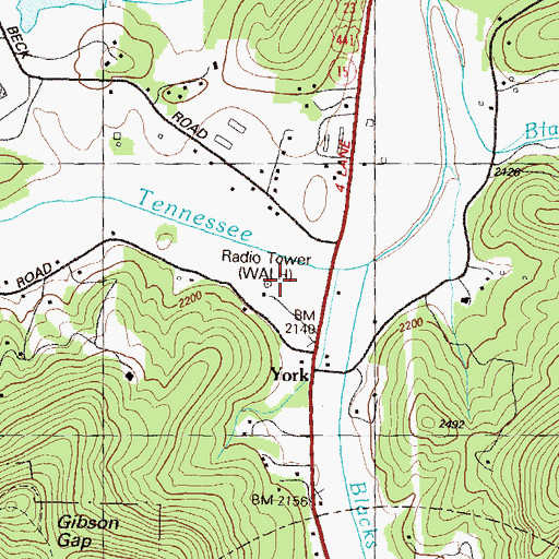 Topographic Map of WALH-AM (Mountain City), GA