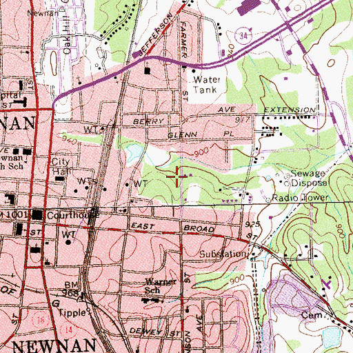 Topographic Map of WNEA-AM (Newnan), GA