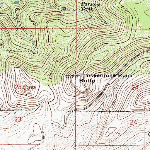 Topographic Map of Thirteenmile Rock Butte, AZ