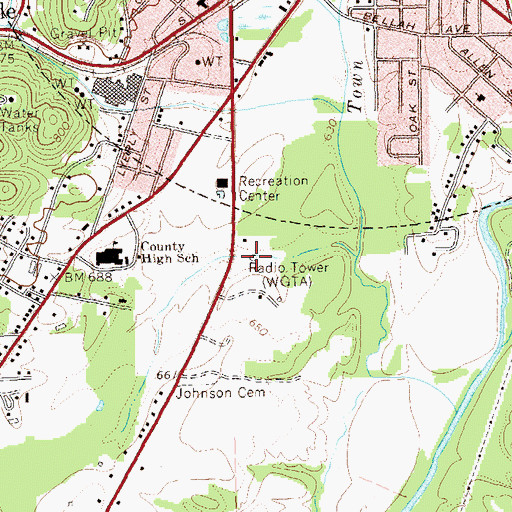 Topographic Map of WGTA-AM (Summerville), GA