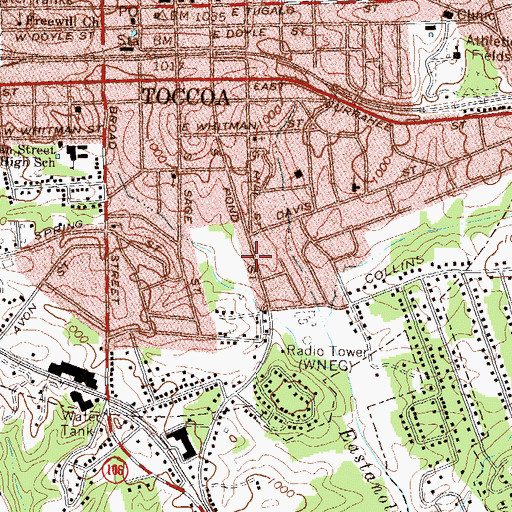 Topographic Map of WNEG-AM (Toccoa), GA