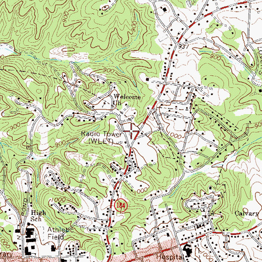 Topographic Map of WLET-AM (Toccoa), GA