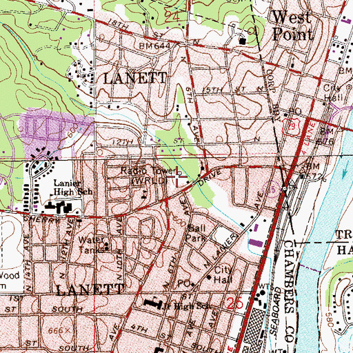 Topographic Map of WRLD-AM (West Point), GA