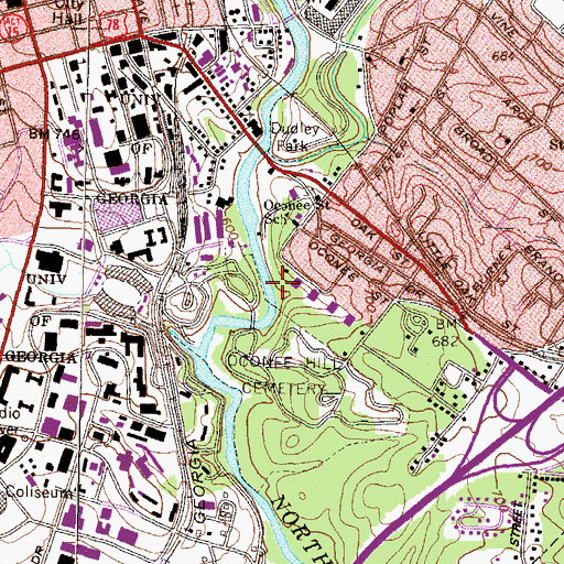 Topographic Map of WUOG-FM (Athens), GA