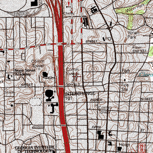 Topographic Map of WAPW-FM (Atlanta), GA