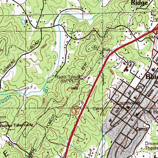 Topographic Map of WPPL-FM (Blue Ridge), GA