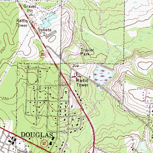 Topographic Map of WOKA-FM (Douglas), GA